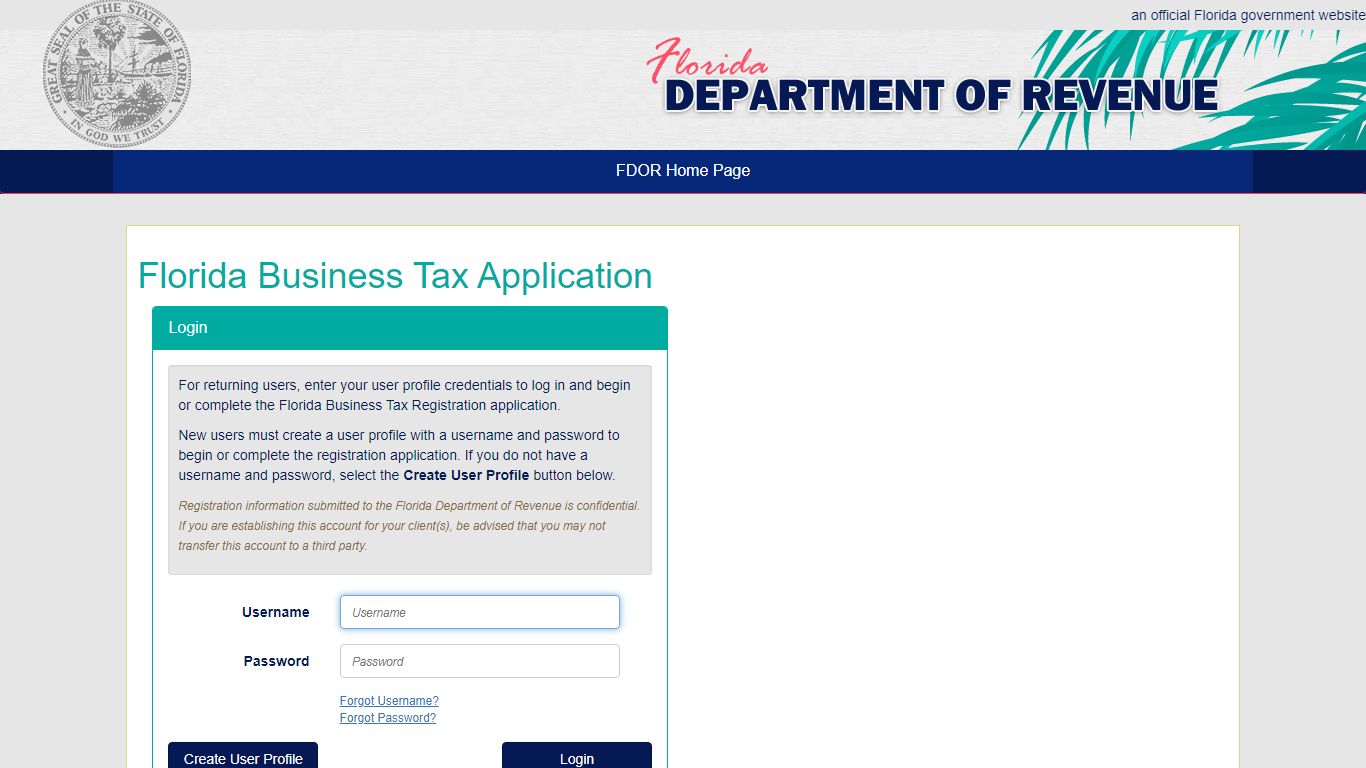 Login - Online Taxpayer Application - floridarevenue.com